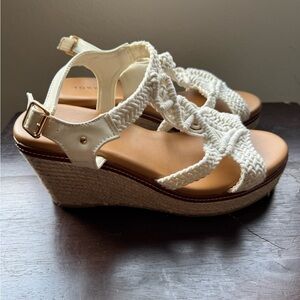 Torrid Knit Cream Wedge Sandals